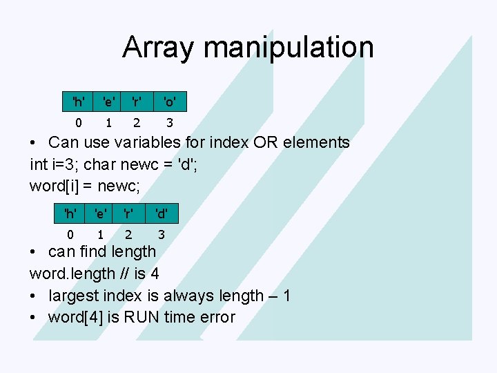 Click. Array to editmanipulation Master title style 'h' to 'e' edit 'r' 'o' •