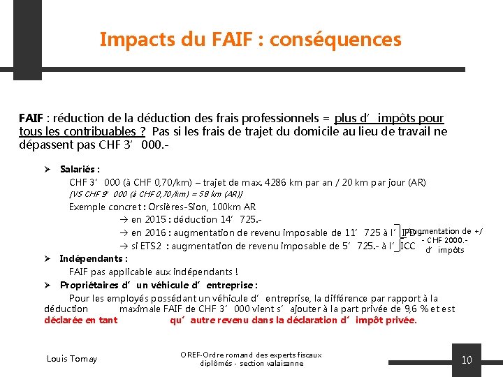 Impacts du FAIF : conséquences FAIF : réduction de la déduction des frais professionnels