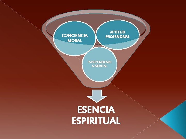 CONCIENCIA MORAL APTITUD PROFESIONAL INDEPENDENCI A MENTAL ESENCIA ESPIRITUAL 