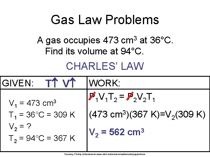Gas Law Problems A gas occupies 473 cm 3 at 36°C. Find its volume