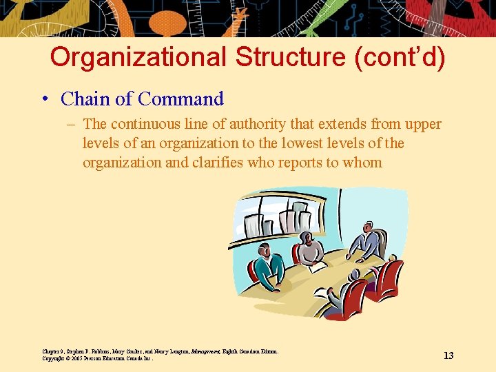 Organizational Structure (cont’d) • Chain of Command – The continuous line of authority that