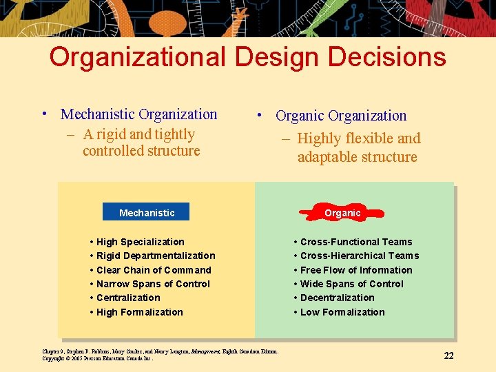 Organizational Design Decisions • Mechanistic Organization – A rigid and tightly controlled structure •