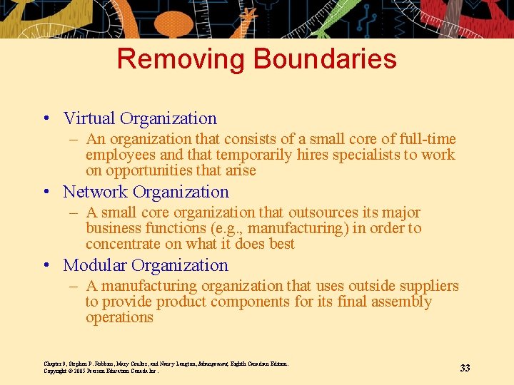 Removing Boundaries • Virtual Organization – An organization that consists of a small core