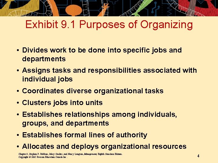 Exhibit 9. 1 Purposes of Organizing • Divides work to be done into specific