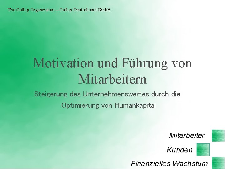 The Gallup Organization – Gallup Deutschland Gmb. H Motivation und Führung von Mitarbeitern Steigerung