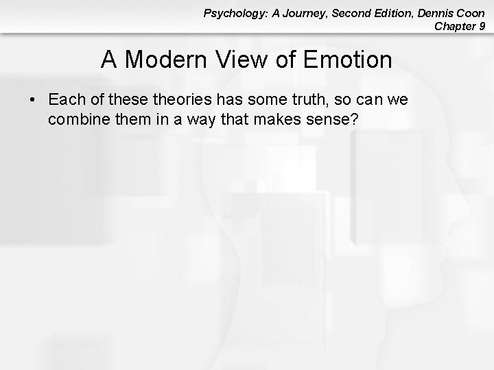 Psychology: A Journey, Second Edition, Dennis Coon Chapter 9 A Modern View of Emotion Psychology: A Journey, Second Edition, Dennis Coon Chapter 9 A Modern View of Emotion