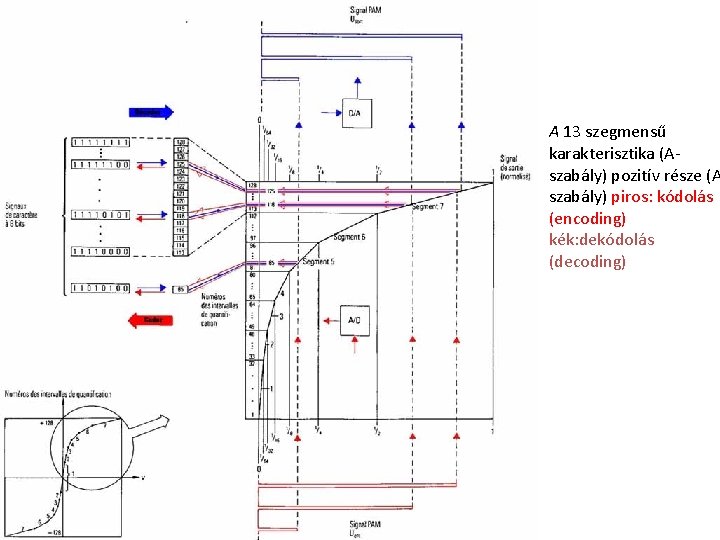 A 13 szegmensű karakterisztika (A szabály) pozitív része (A szabály) piros: kódolás (encoding) kék: