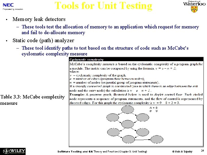 Tools for Unit Testing • Memory leak detectors – These tools test the allocation