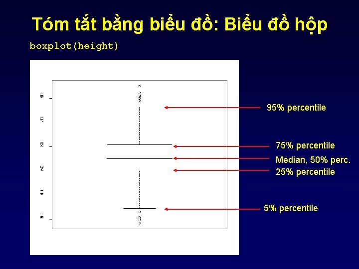 Tóm tắt bằng biểu đồ: Biểu đồ hộp boxplot(height) 95% percentile 75% percentile Median,