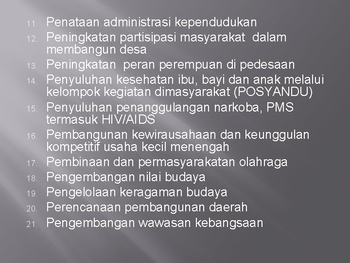 11. 12. 13. 14. 15. 16. 17. 18. 19. 20. 21. Penataan administrasi kependudukan