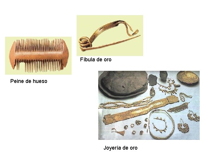 Fíbula de oro Peine de hueso Joyería de oro 