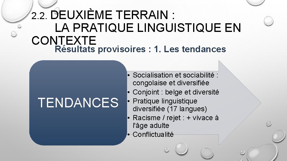 2. 2. DEUXIÈME TERRAIN : LA PRATIQUE LINGUISTIQUE EN CONTEXTE Résultats provisoires : 1.