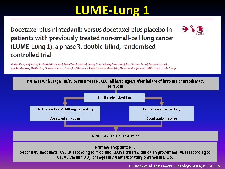 LUME-Lung 1 Patients with stage IIIB/IV or recurrent NSCLC (all histologies) after failure of