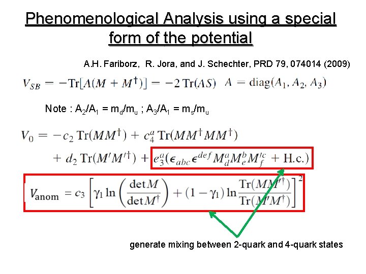 Phenomenological Analysis using a special form of the potential A. H. Fariborz, R. Jora,