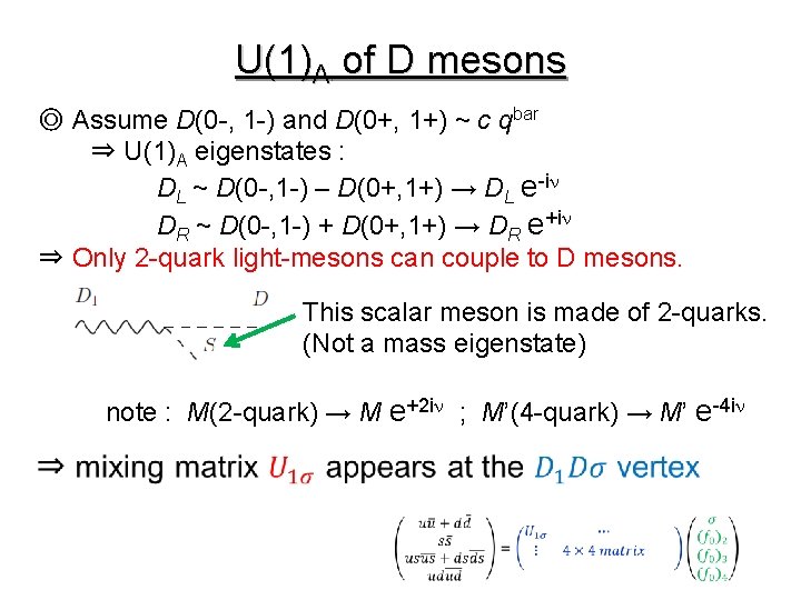 U(1)A of D mesons ◎ Assume D(0 -, 1 -) and D(0+, 1+) ~