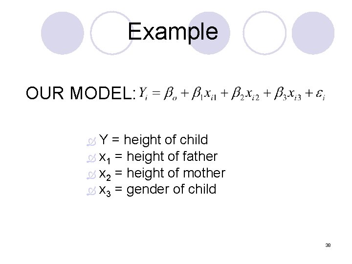 Example OUR MODEL: Y = height of child x 1 = height of father