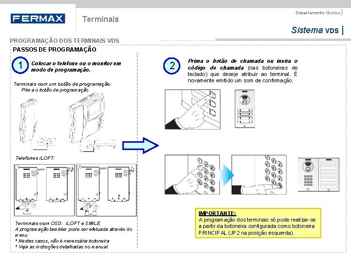 Departamento técnico | Terminais Sistema VDS | PROGRAMAÇÃO DOS TERMINAIS VDS PASSOS DE PROGRAMAÇÃO