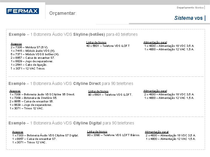 Departamento técnico | Orçamentar: Sistema VDS | Exemplo – 1 Botoneira Áudio VDS Skyline