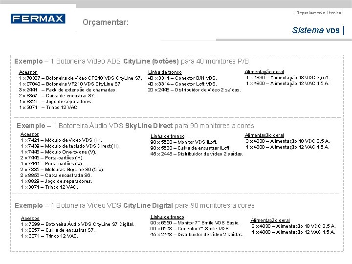 Departamento técnico | Orçamentar: Sistema VDS | Exemplo – 1 Botoneira Vídeo ADS City.