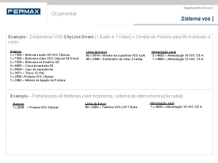 Departamento técnico | Orçamentar Sistema VDS | Exemplo– 2 botoneiras VDS City. Line Direct