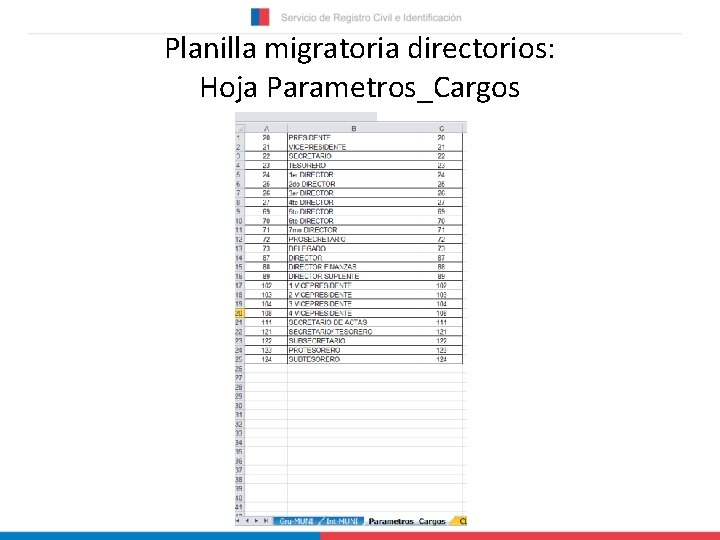 Planilla migratoria directorios: Hoja Parametros_Cargos 