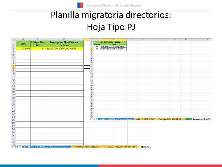 Planilla migratoria directorios: Hoja Tipo PJ 