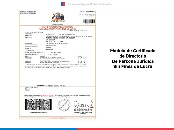 Modelo de Certificado de Directorio De Persona Jurídica Sin Fines de Lucro 