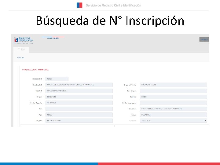 Búsqueda de N° Inscripción 