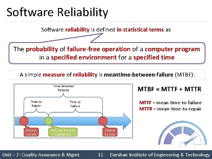 Software Reliability Software reliability is defined in statistical terms as The probability of failure-free