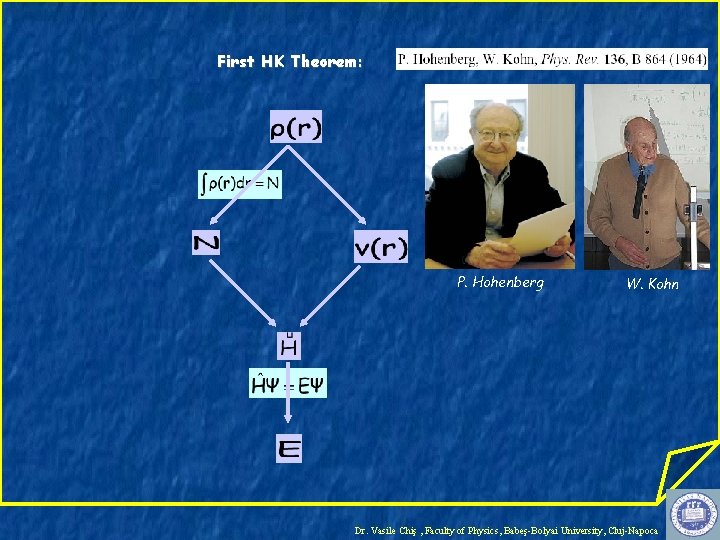 First HK Theorem: P. Hohenberg W. Kohn Dr. Vasile Chiş , Faculty of Physics,