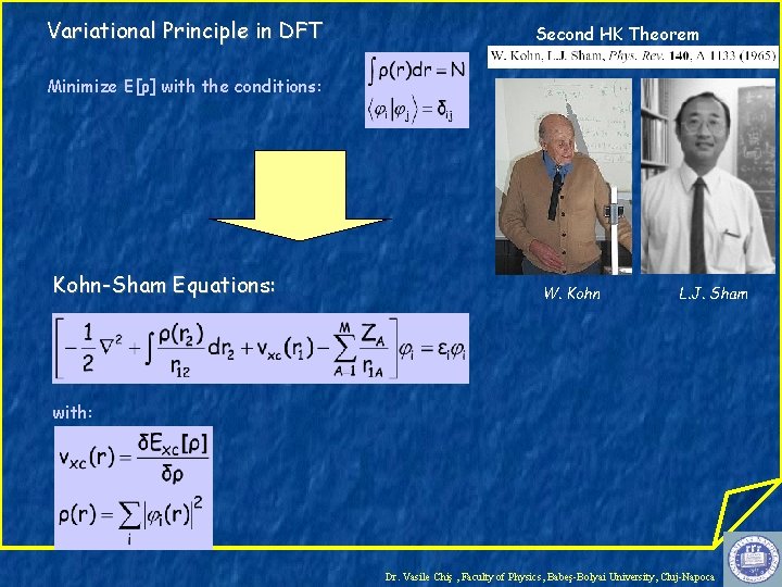 Variational Principle in DFT Second HK Theorem Minimize E[ρ] with the conditions: Kohn-Sham Equations: