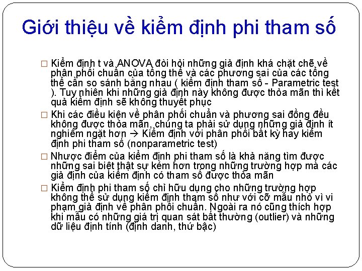 Giới thiệu về kiểm định phi tham số � Kiểm định t và ANOVA