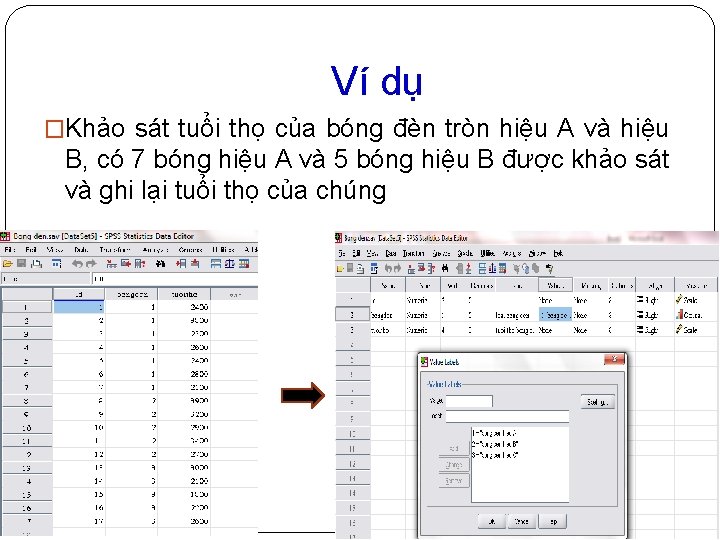 Ví dụ �Khảo sát tuổi thọ của bóng đèn tròn hiệu A và hiệu