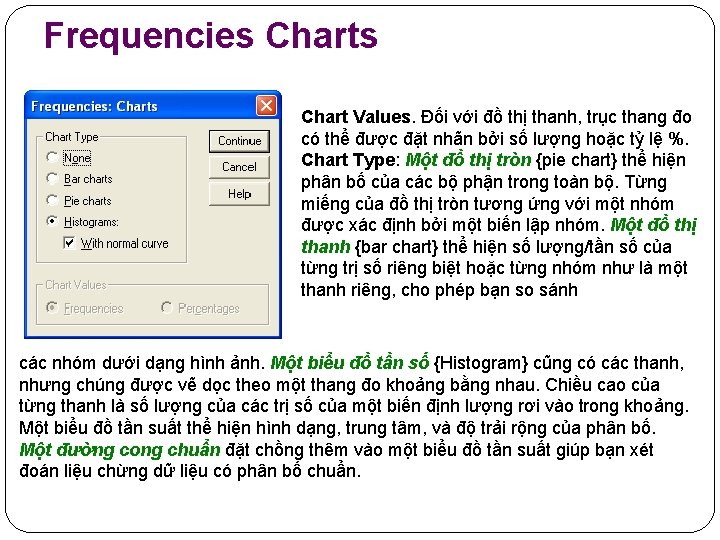 Frequencies Chart Values. Đối với đồ thị thanh, trục thang đo có thể được