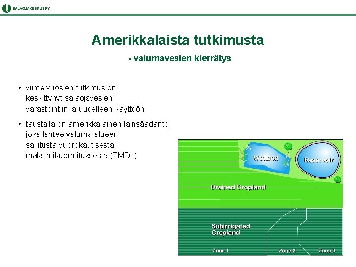 Amerikkalaista tutkimusta - valumavesien kierrätys • viime vuosien tutkimus on keskittynyt salaojavesien varastointiin ja