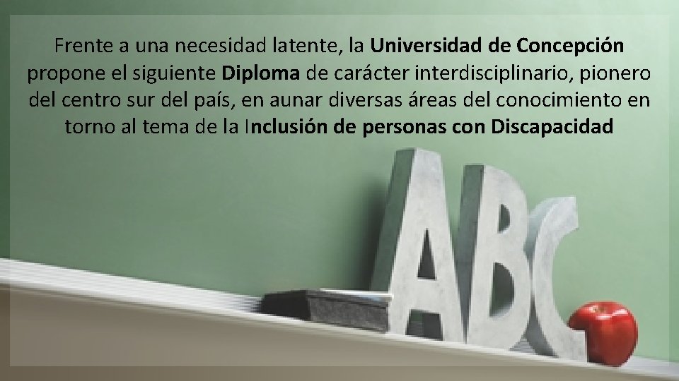 Frente a una necesidad latente, la Universidad de Concepción propone el siguiente Diploma de