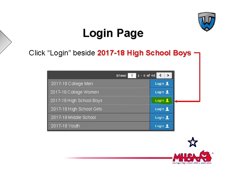 Login Page Click “Login” beside 2017 -18 High School Boys 2017 -18 College Men