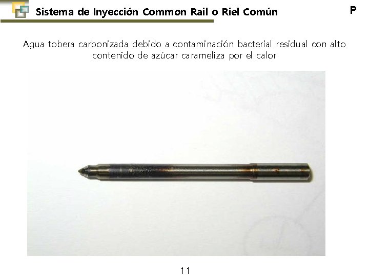 Sistema de Inyección Common Rail o Riel Común Agua tobera carbonizada debido a contaminación