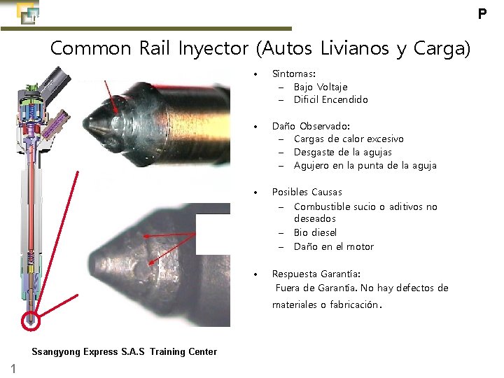 P Directorio de Solución de Problemas Common Rail Inyector (Autos Livianos y Carga) •