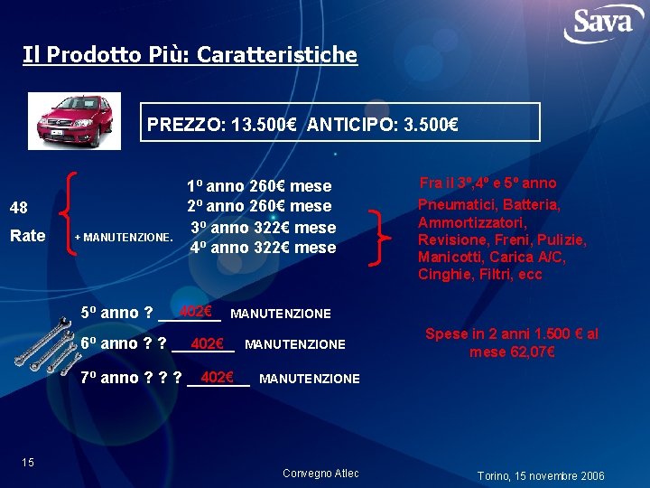 Il Prodotto Più: Caratteristiche PREZZO: 13. 500€ ANTICIPO: 3. 500€ 48 Rate + MANUTENZIONE.