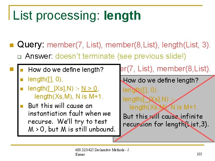 List processing: length n Query: member(7, List), member(8, List), length(List, 3). q n Answer: List processing: length n Query: member(7, List), member(8, List), length(List, 3). q n Answer:
