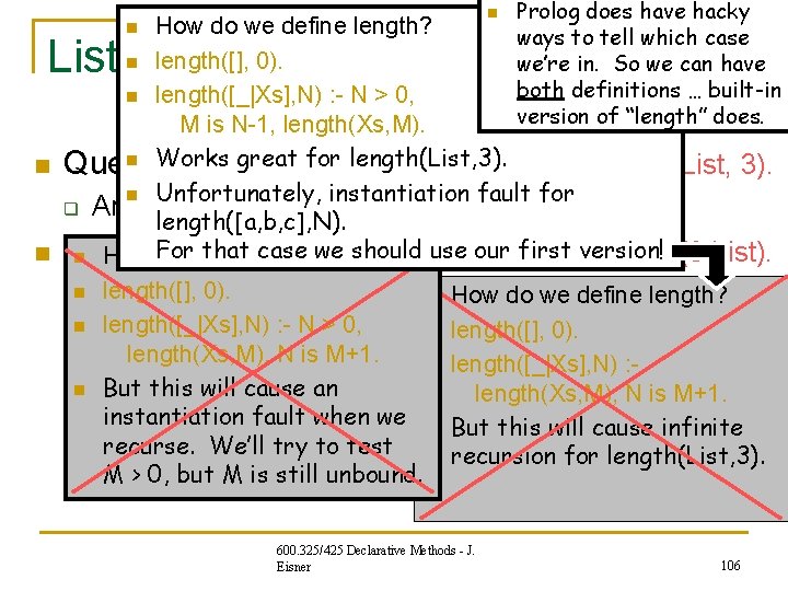 n Prolog does have hacky How do we define length? ways to tell which n Prolog does have hacky How do we define length? ways to tell which