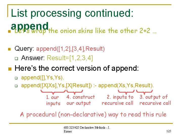 List processing continued: append n Let’s wrap the onion skins like the other 2+2 List processing continued: append n Let’s wrap the onion skins like the other 2+2