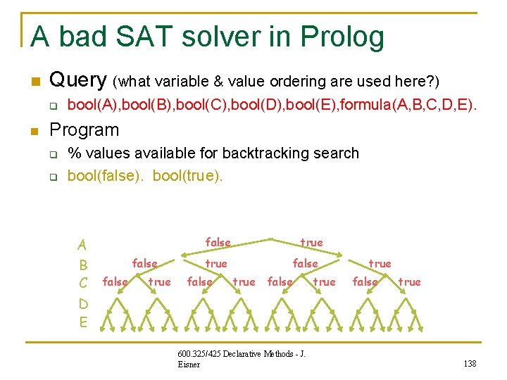A bad SAT solver in Prolog n Query (what variable & value ordering are A bad SAT solver in Prolog n Query (what variable & value ordering are