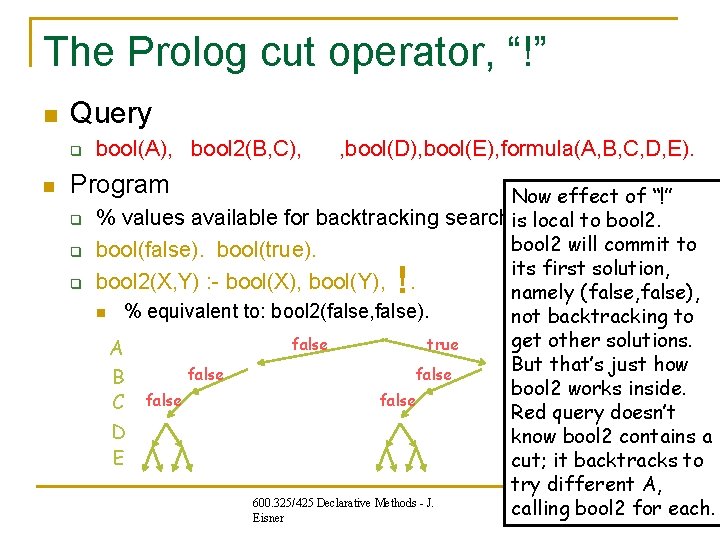 The Prolog cut operator, “!” n Query q n bool(A), bool 2(B, C), , The Prolog cut operator, “!” n Query q n bool(A), bool 2(B, C), ,