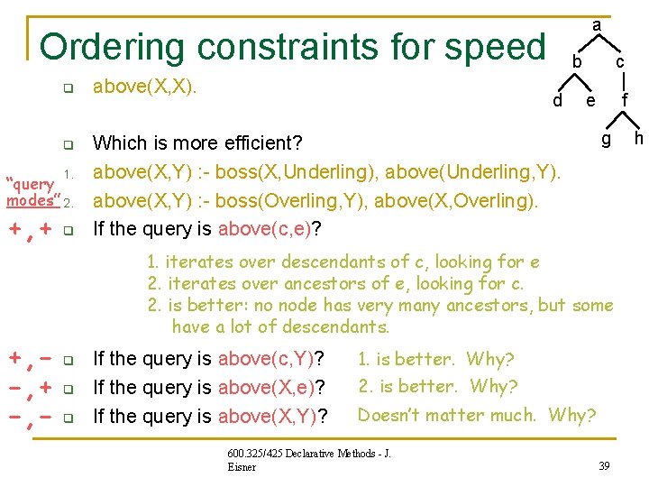 a Ordering constraints for speed q q 1. “query modes” 2. +, + +, a Ordering constraints for speed q q 1. “query modes” 2. +, + +,