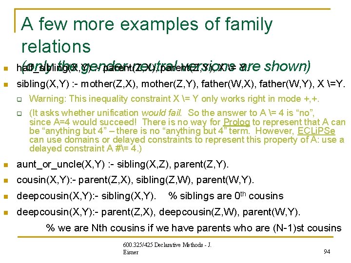 A few more examples of family relations n (only the gender-neutral versions are half_sibling(X, A few more examples of family relations n (only the gender-neutral versions are half_sibling(X,