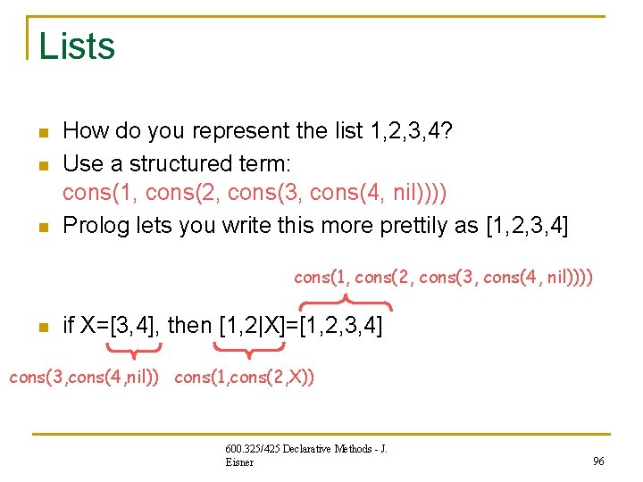 Lists n n n How do you represent the list 1, 2, 3, 4? Lists n n n How do you represent the list 1, 2, 3, 4?
