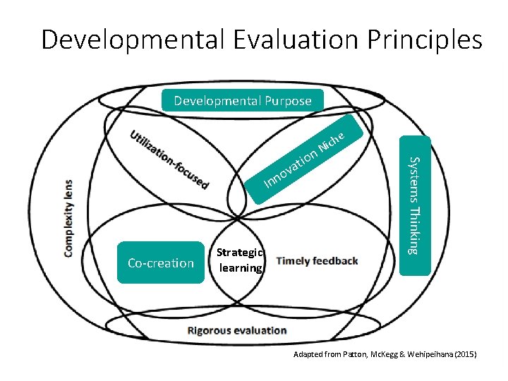 Developmental Evaluation Principles Developmental Purpose e Co-creation Strategic learning Systems Thinking v o n