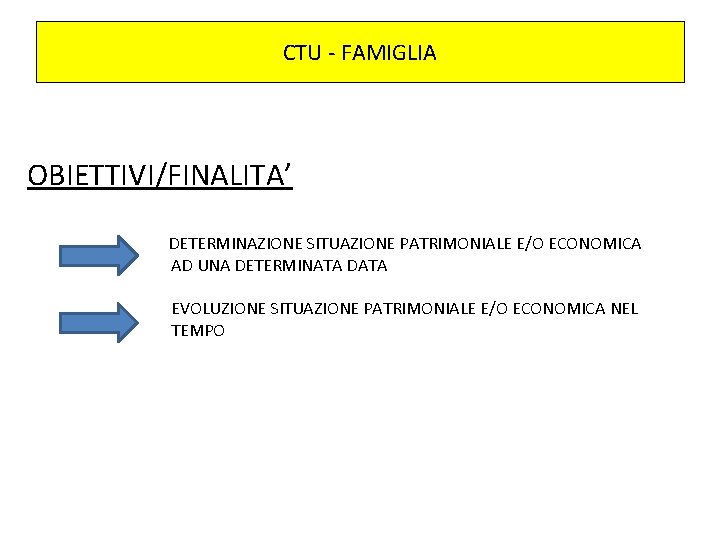 CTU - FAMIGLIA OBIETTIVI/FINALITA’ DETERMINAZIONE SITUAZIONE PATRIMONIALE E/O ECONOMICA AD UNA DETERMINATA DATA EVOLUZIONE